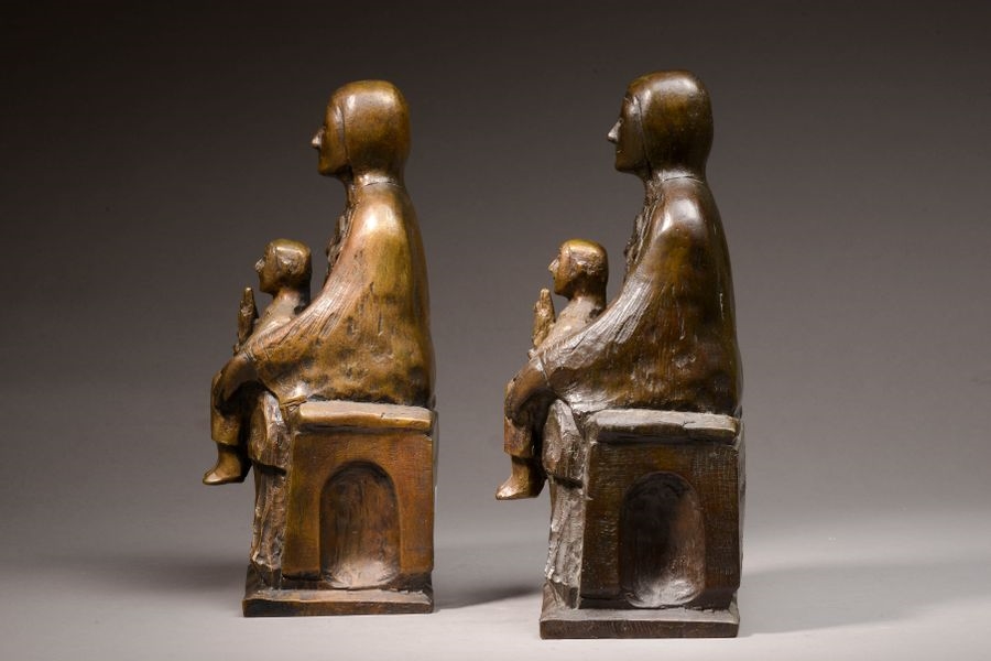 Artwork by Jean-Pierre Weiller, Virgin Sedes Sapientae; Virgin Sedes Sapientae, Made of bronze with brown patina