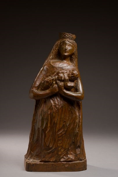 Artwork by Jean-Pierre Weiller, Virgin and child crowned; Christ on the cross;  Virgin and Child, Made of Bronze with brown patina; Bronze with brown patina and strass; plaster