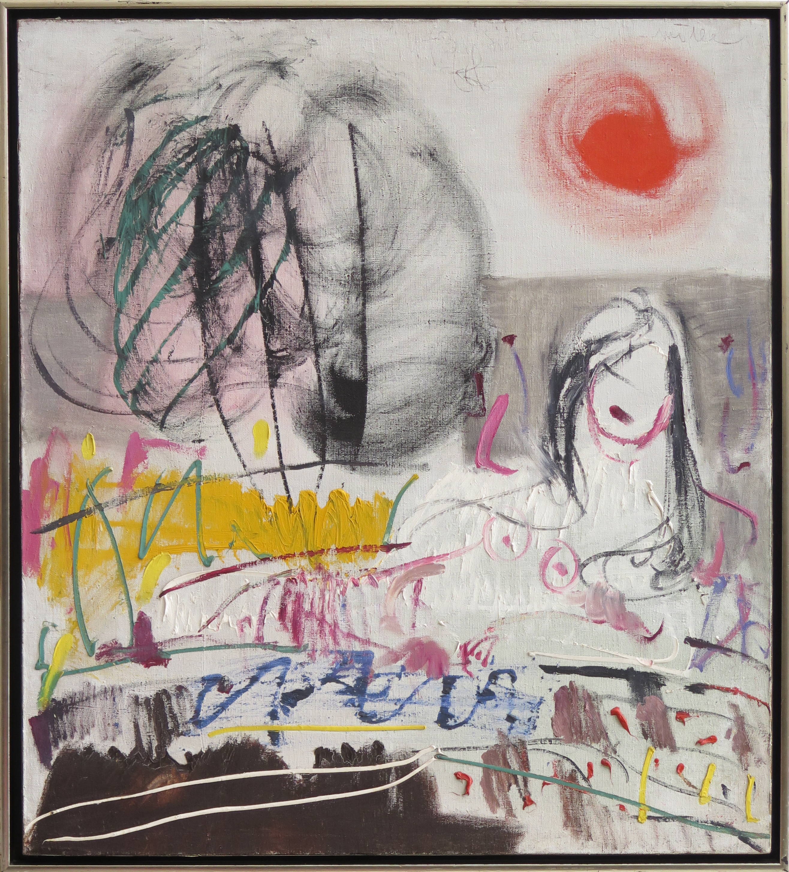 Artwork by Jānis Pauļuks, Sarkanā saule pludmalē 1973, Made of oil on canvas