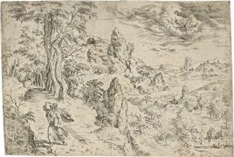Landschaft mit Moses und den Gesetzestafeln - Battista dell'Angelo del Moro