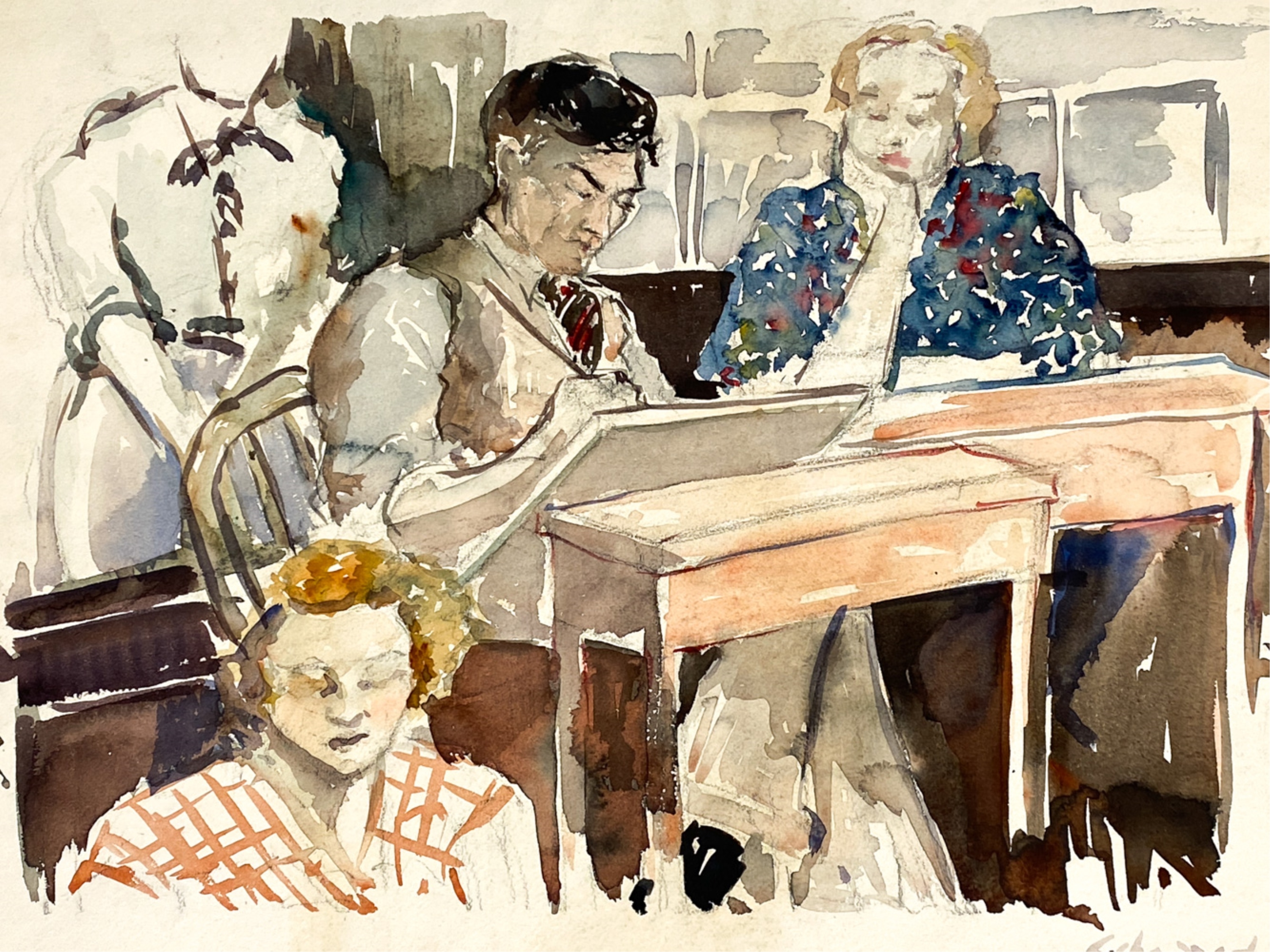 Artwork by Ethel Edwards, Untitled; Nude; Three Portraits, Made of double-sided watercolor (1); ink on japan (4)