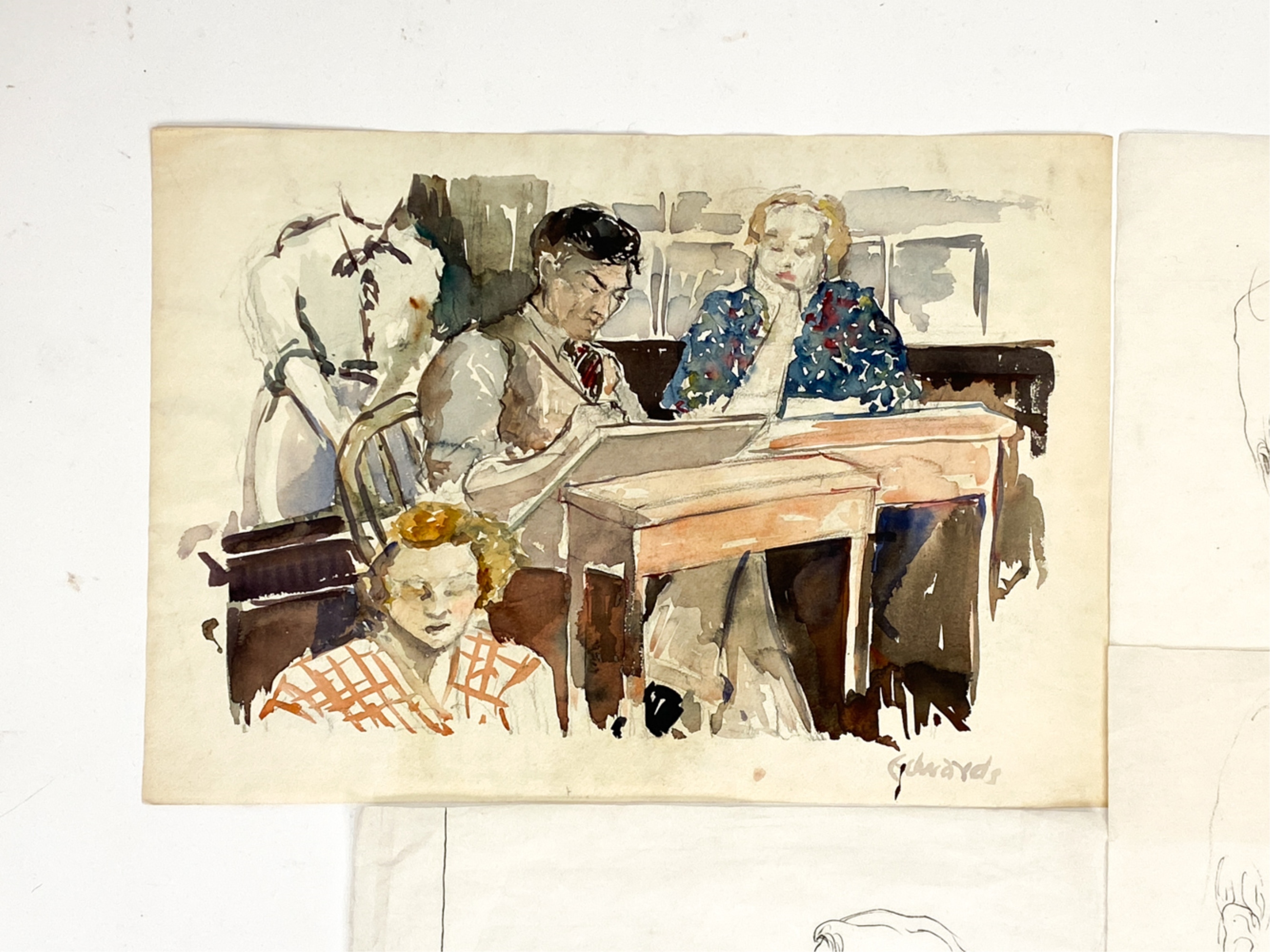 Artwork by Ethel Edwards, Untitled; Nude; Three Portraits, Made of double-sided watercolor (1); ink on japan (4)