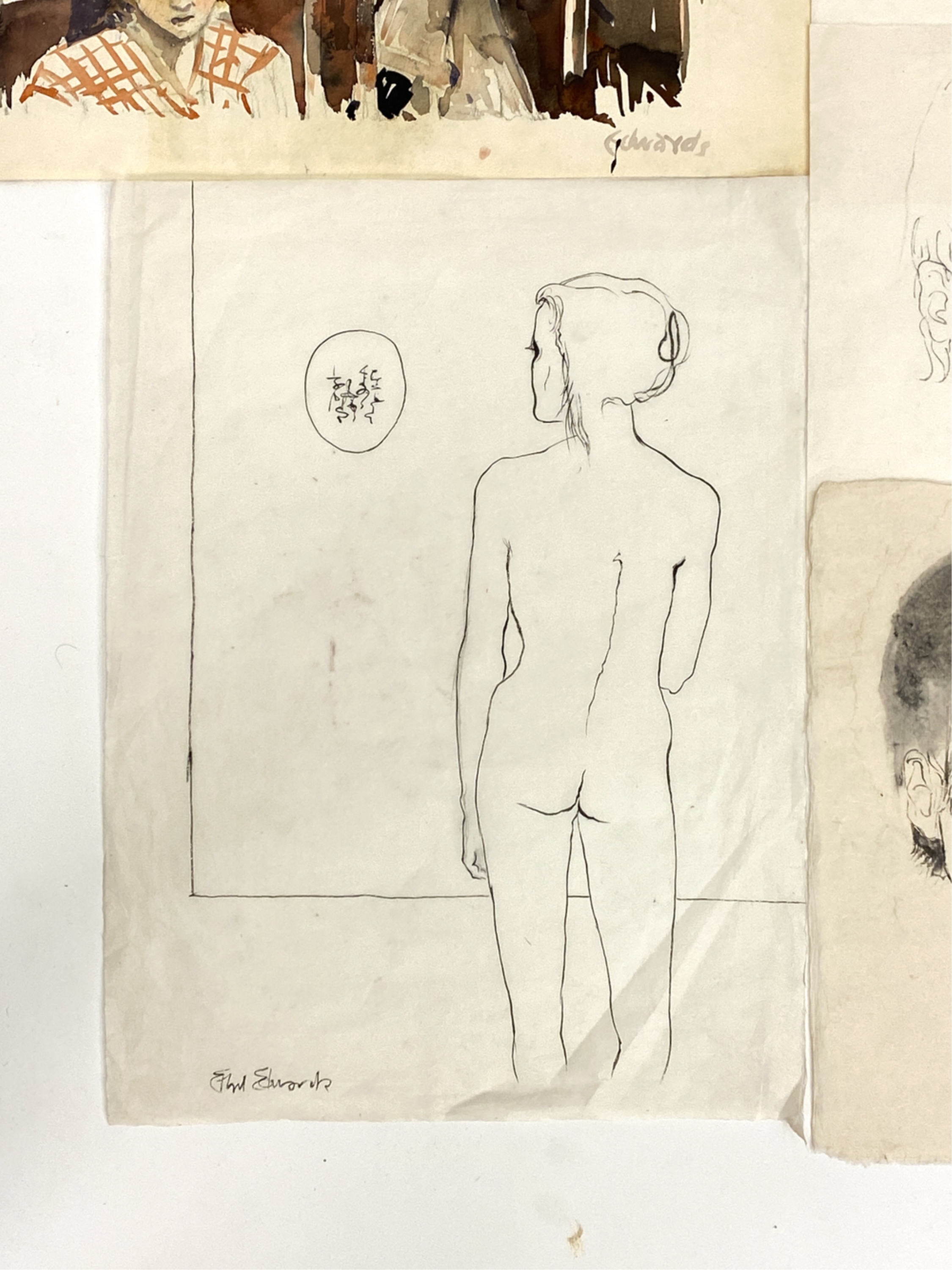 Artwork by Ethel Edwards, Untitled; Nude; Three Portraits, Made of double-sided watercolor (1); ink on japan (4)