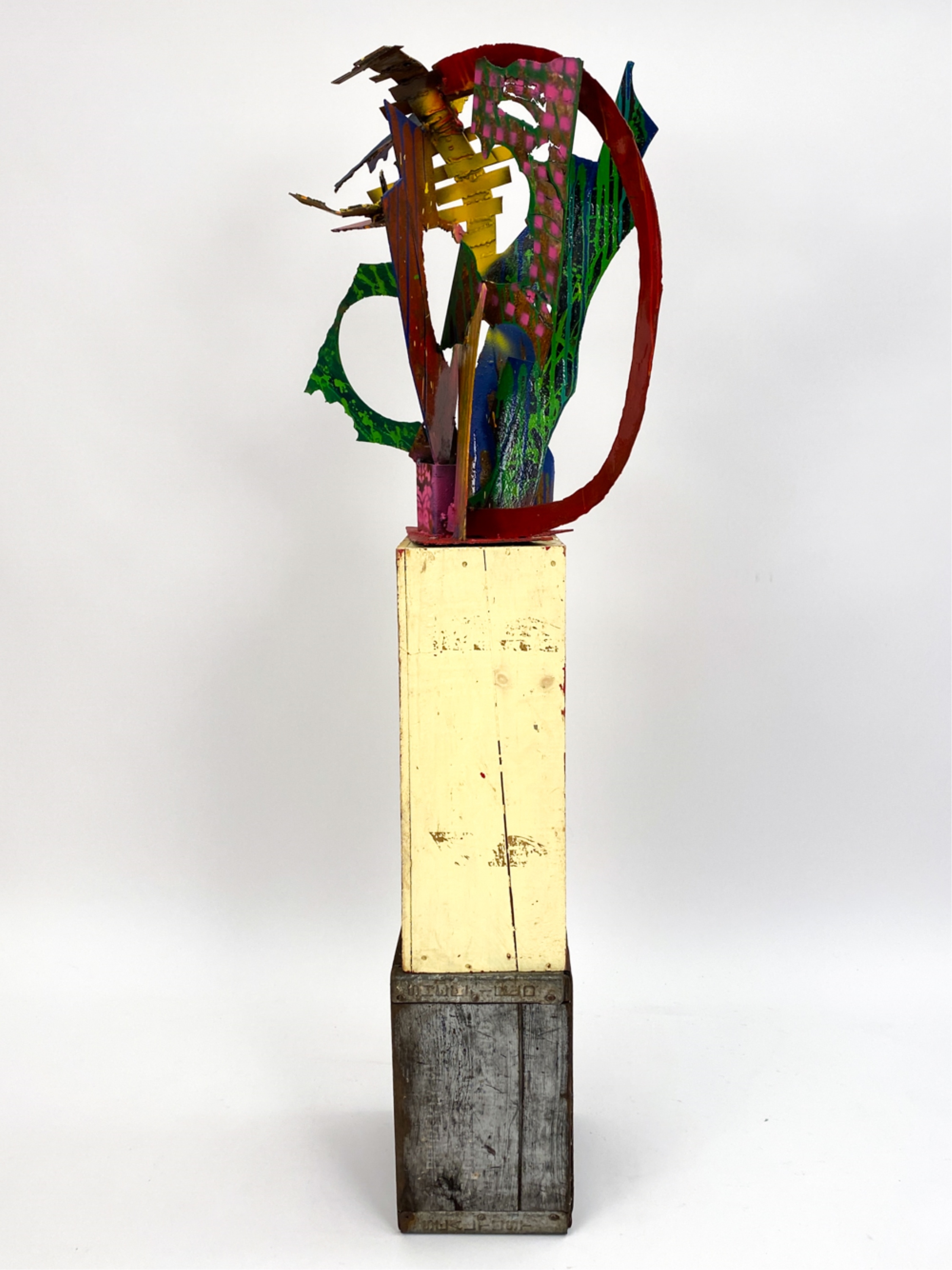 Artwork by Elise Black, ELISE BLACK CONTEMPORARY MIXED MEDIA SCULPTURE, Made of painted metal on found