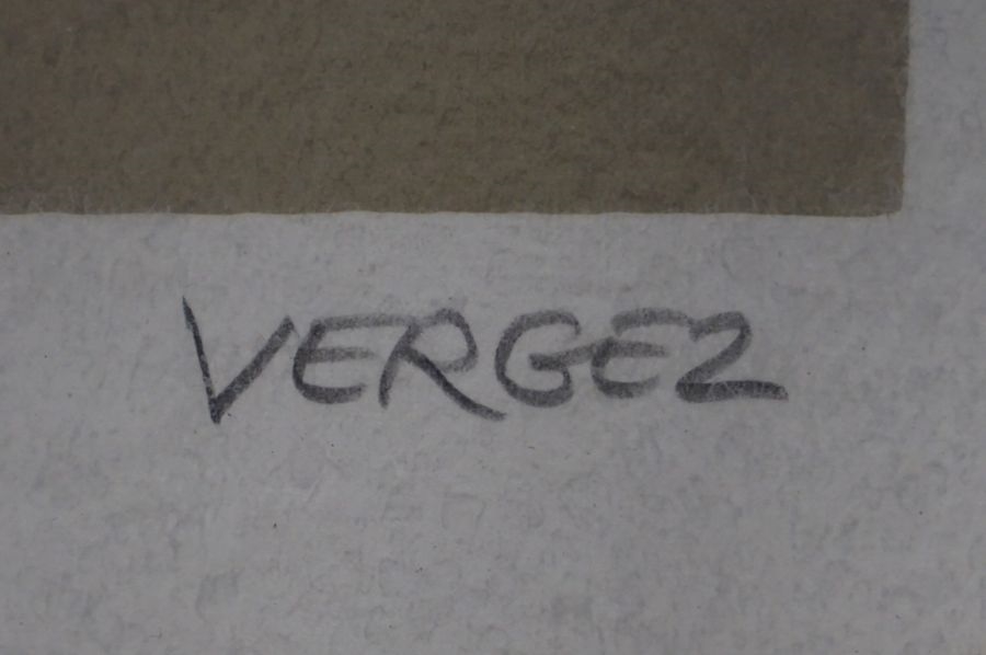 Artwork by Serge Vergez, Woman with bouquets, Made of lithograph