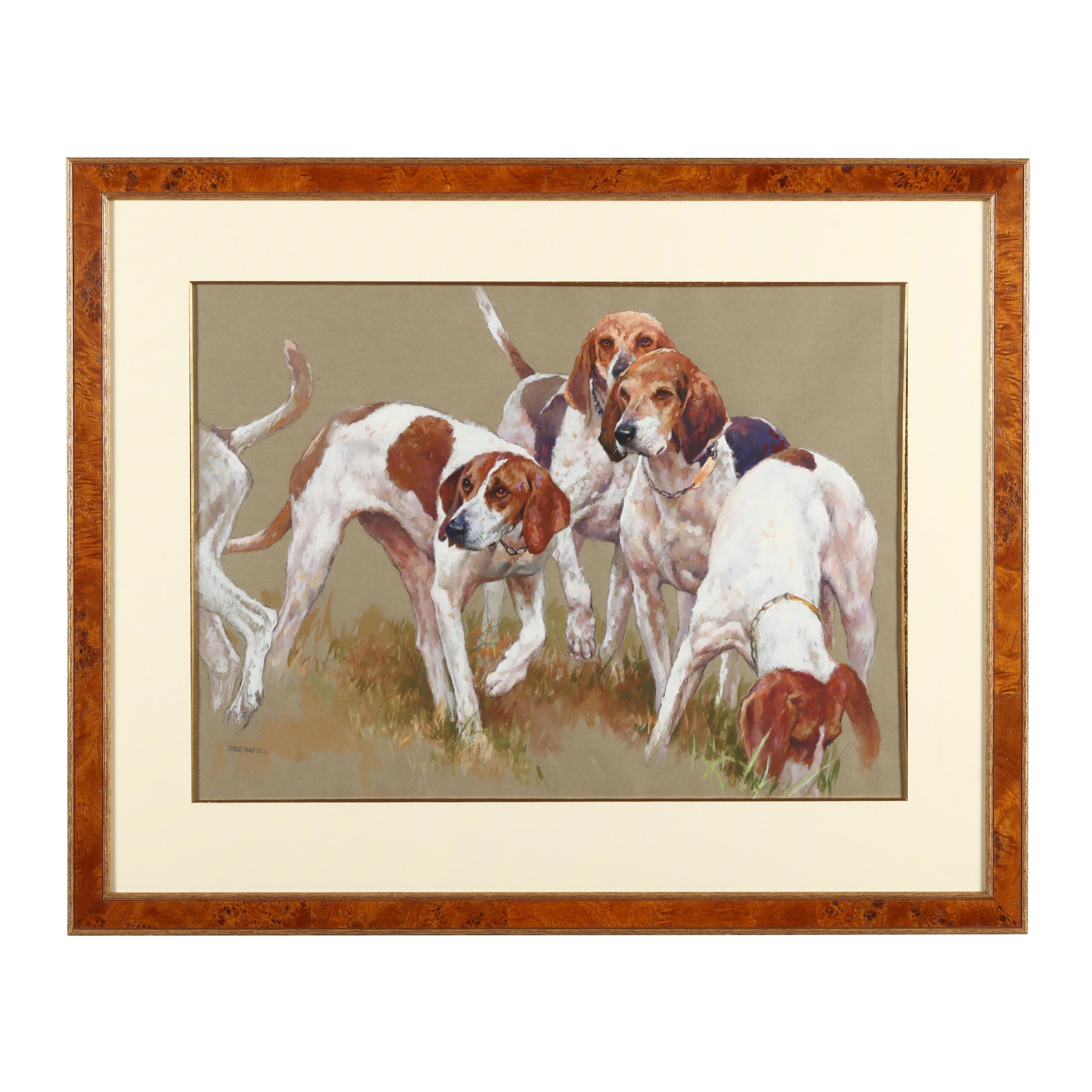 Artwork by Charles Harpt, American Foxhounds, Made of Mixed media on paper