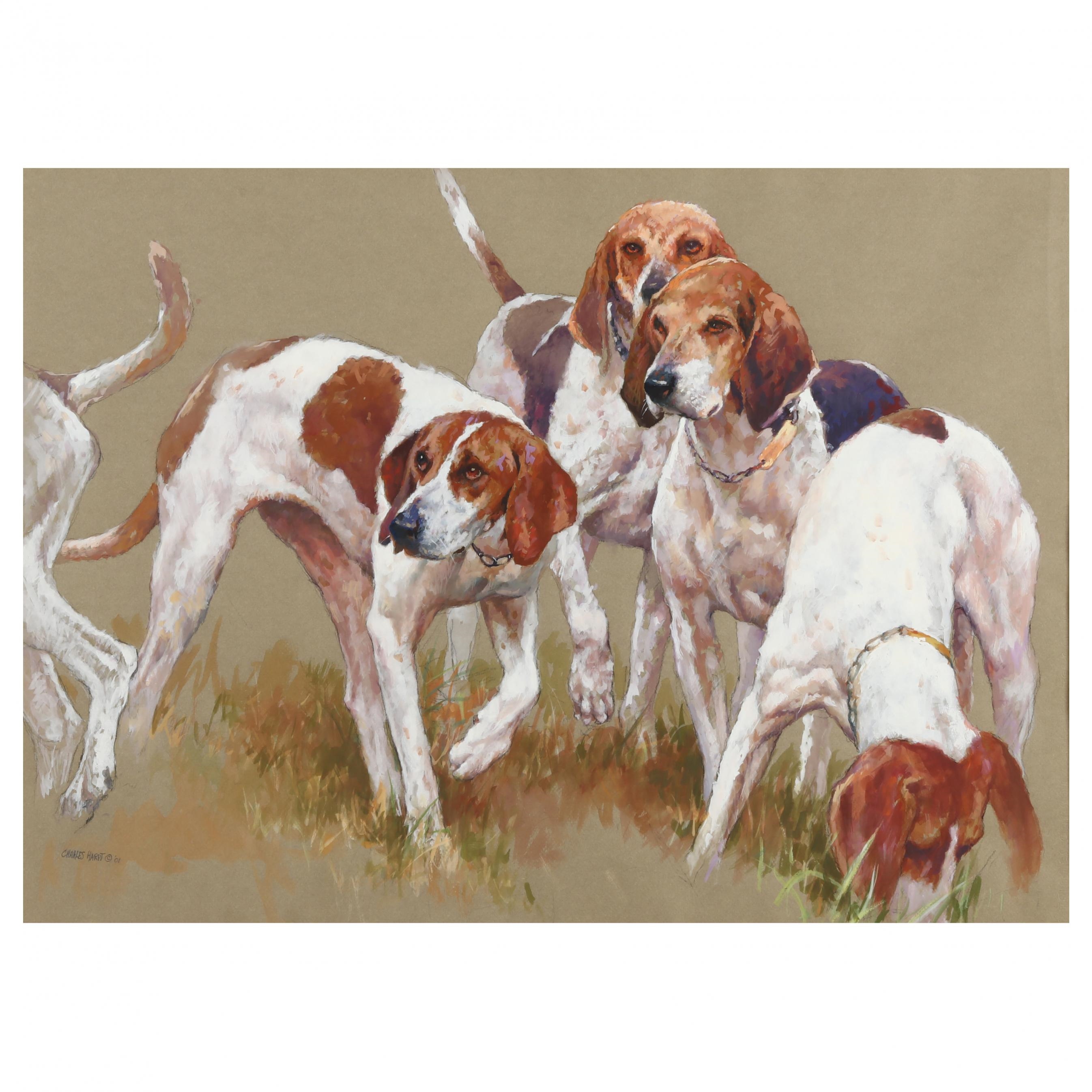 Artwork by Charles Harpt, American Foxhounds, Made of Mixed media on paper