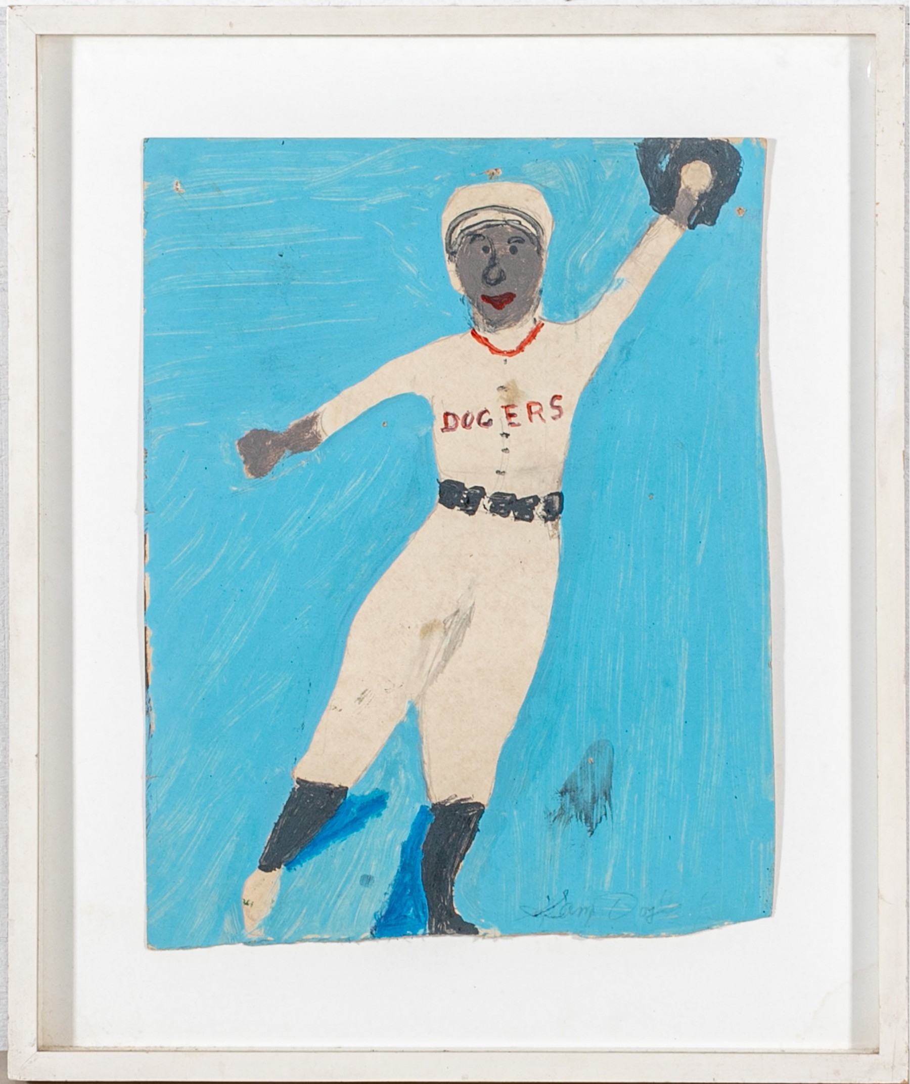 Artwork by Sam Doyle, "Jackie Robinson In The Outfield", Made of gouache on paper