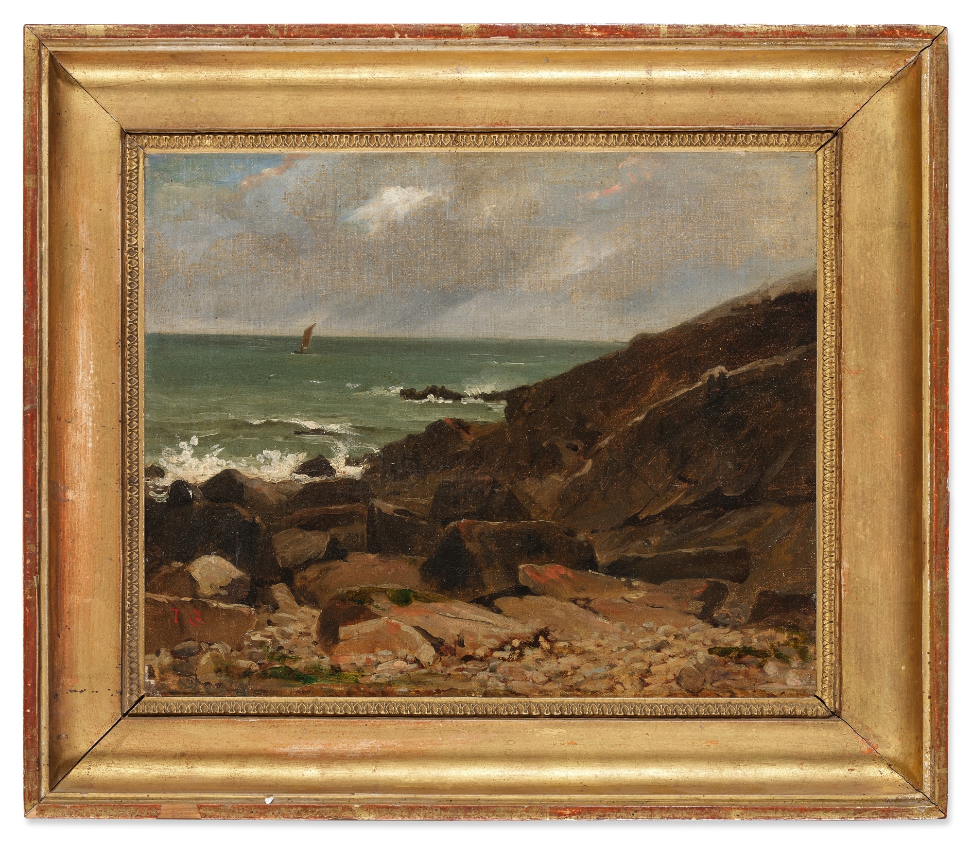 Artwork by Théodore Jules Guédy, View of Saint-Guénolé, Brittany, Made of oil on canvas canvas
