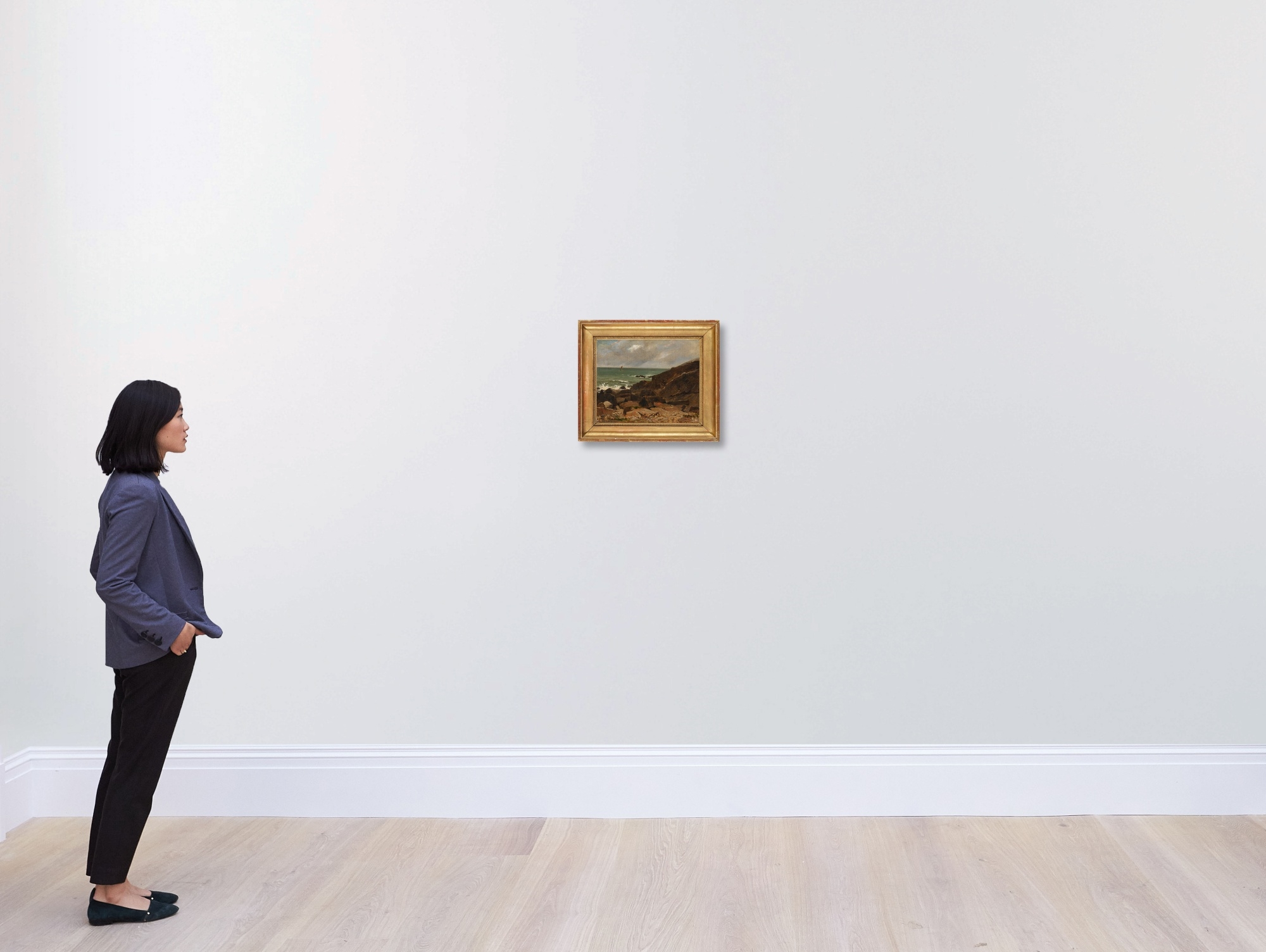 Artwork by Théodore Jules Guédy, View of Saint-Guénolé, Brittany, Made of oil on canvas canvas