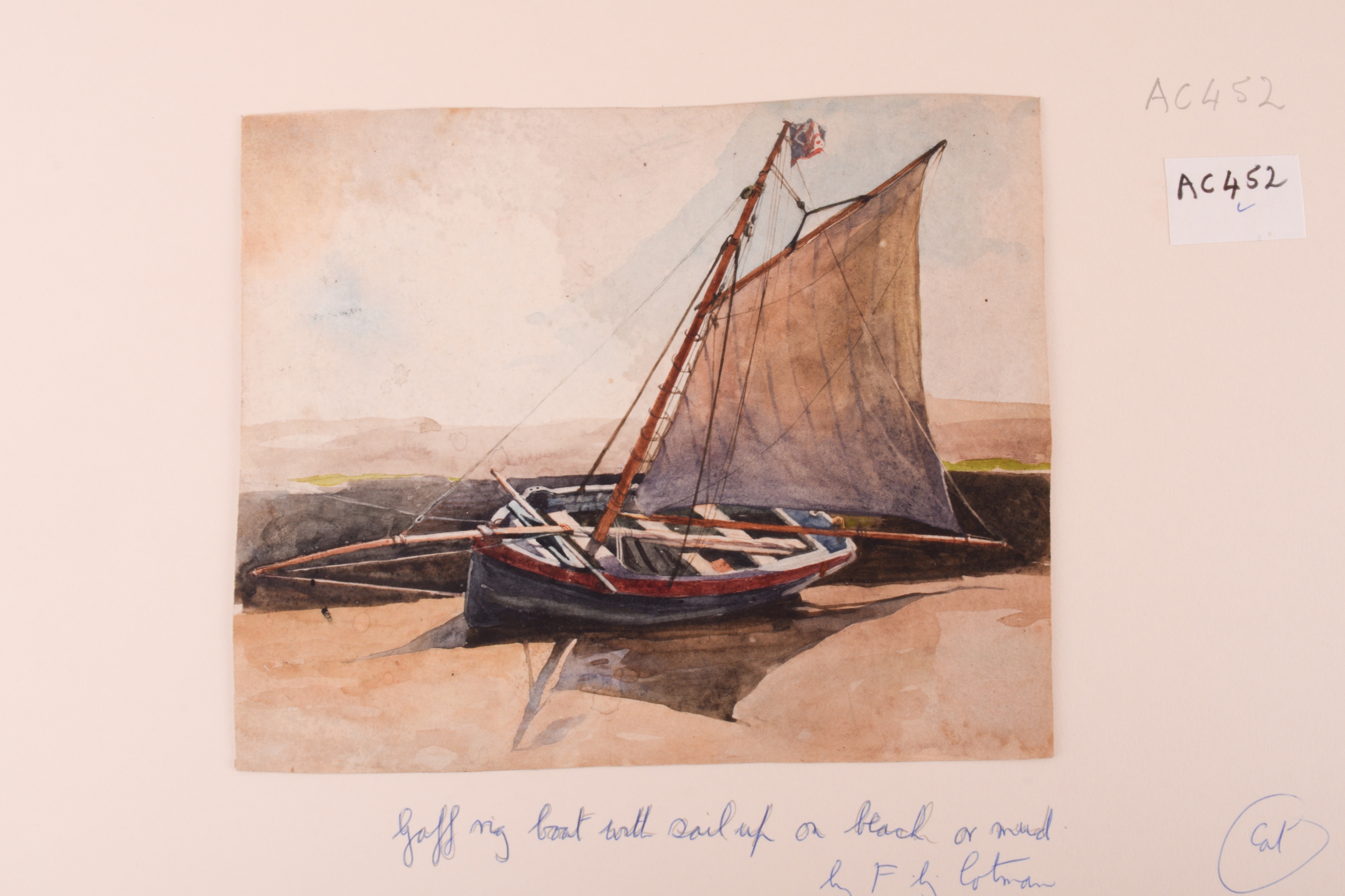 Frederick George Cotman  Gaff rig boat with sail up, Open sailing