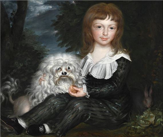 A YOUNG BOY WITH HIS DOG AND PET RABBIT - Nicolas Joseph Delin