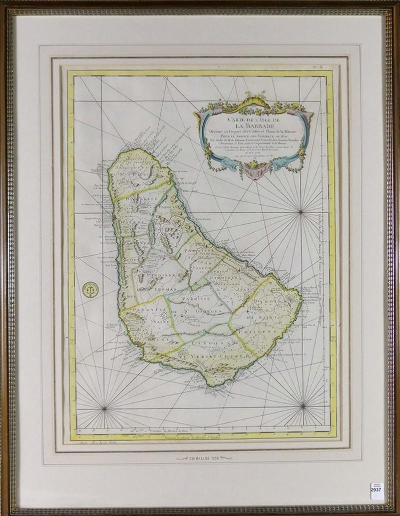 Artwork by Jacques Nicolas Bellin, Carte De L'Isle De La Barbade, Made of aquatint etching