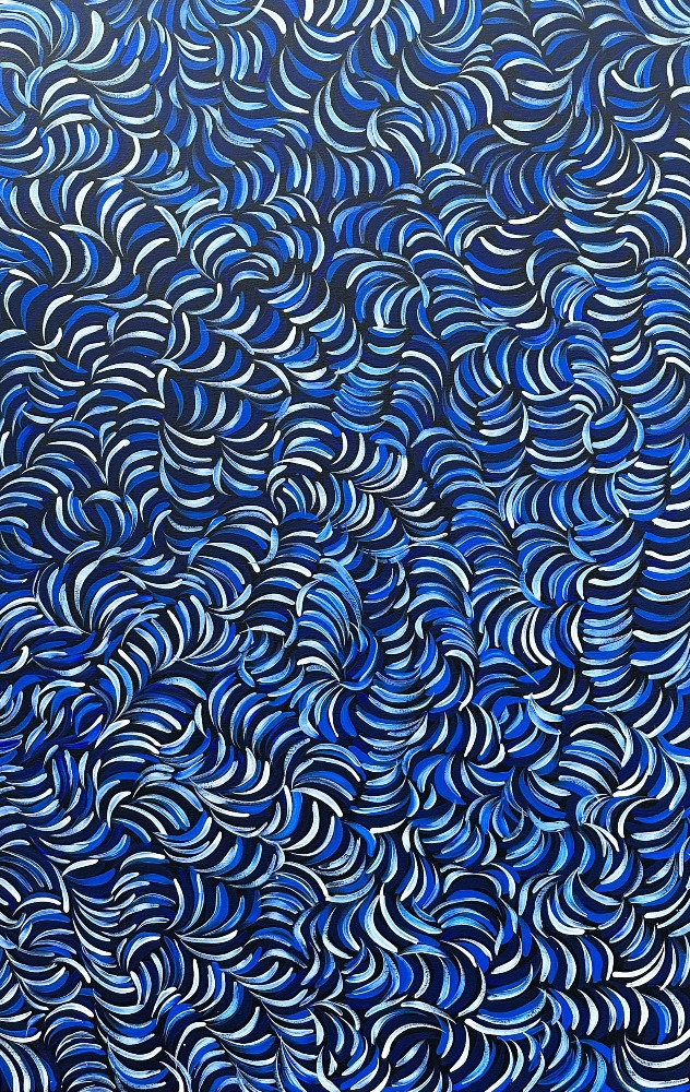 Artwork by Abie Loy Kemarre, Bush Medicine Leaf Dreaming 2022, Made of acrylic on canvas