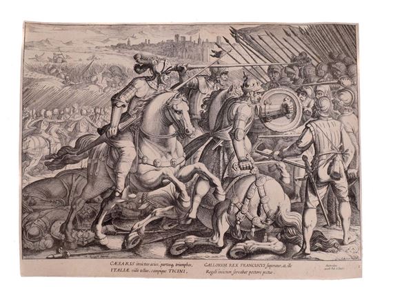The scene of a battle between French and Spanish troops that happened as a part of the Italian War (1536-1538) by Antonio Tempesta, Ca. 1613