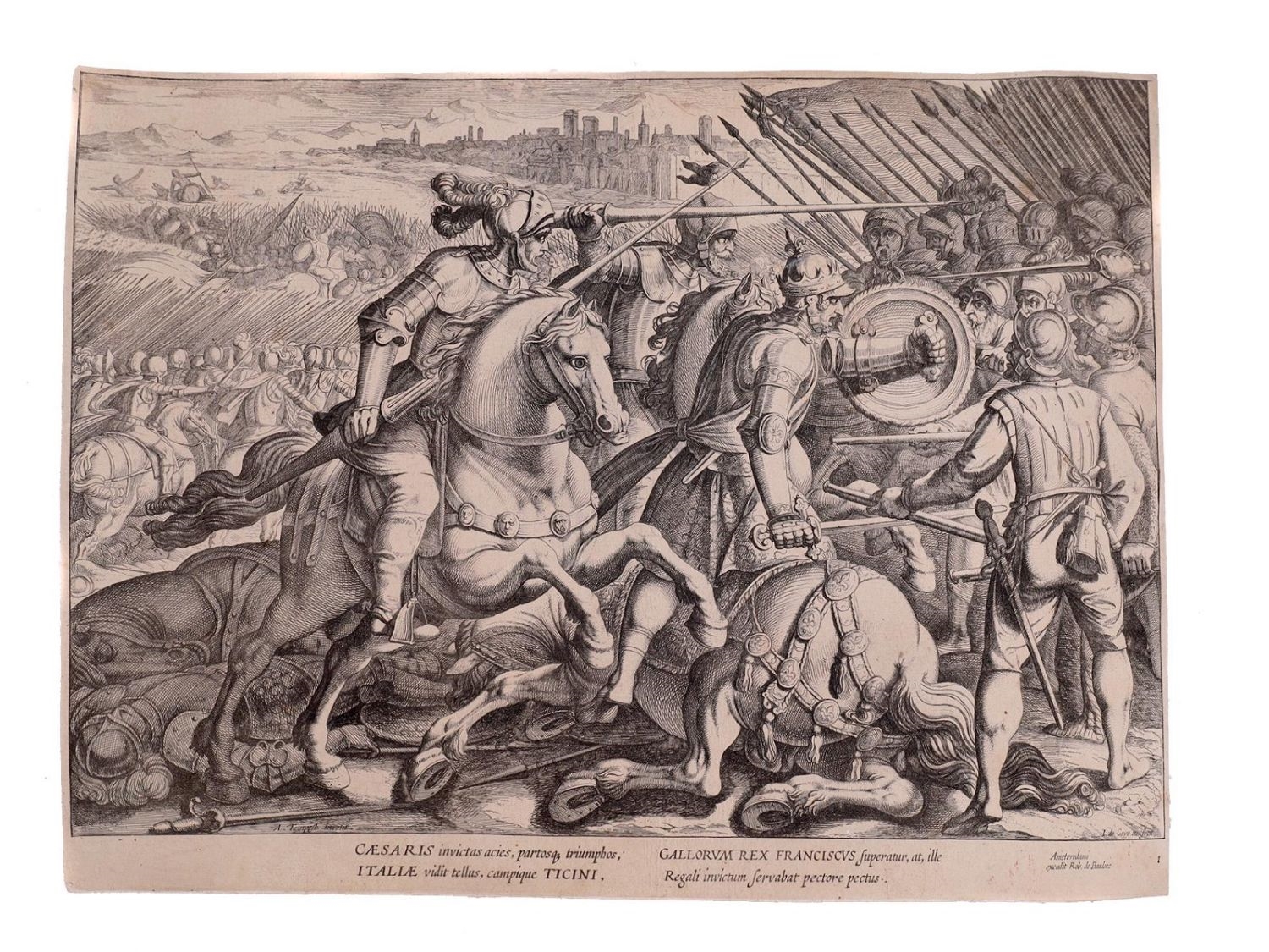Artwork by Antonio Tempesta, The scene of a battle between French and Spanish troops that happened as a part of the Italian War (1536-1538), Made of etching
