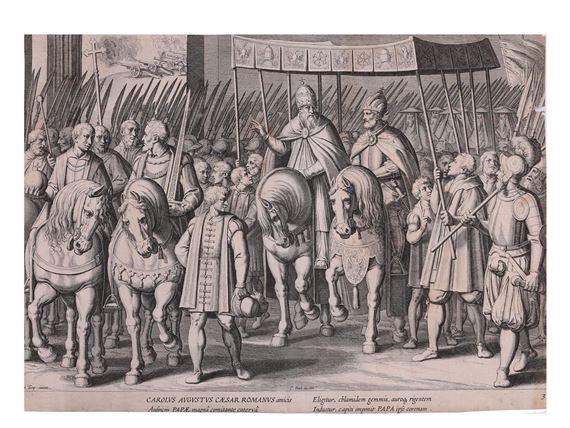 An important meeting of Carolus Augustus (Charle the Great/Charlemagne) with Pope Leo III in order to be crowned as the Roman Emperor (800) by Antonio Tempesta, Ca. 1613