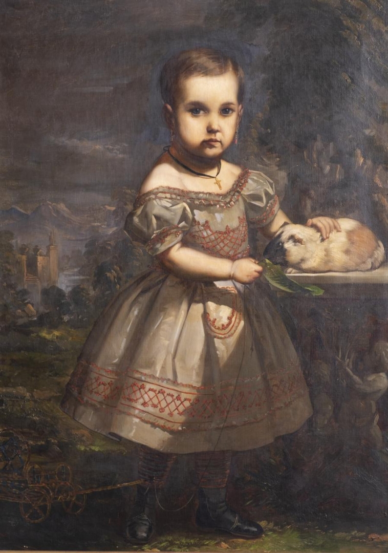 Artwork by Joan Mestre i Bosch, Retrato de niña con cobaya, Made of oil on canvas