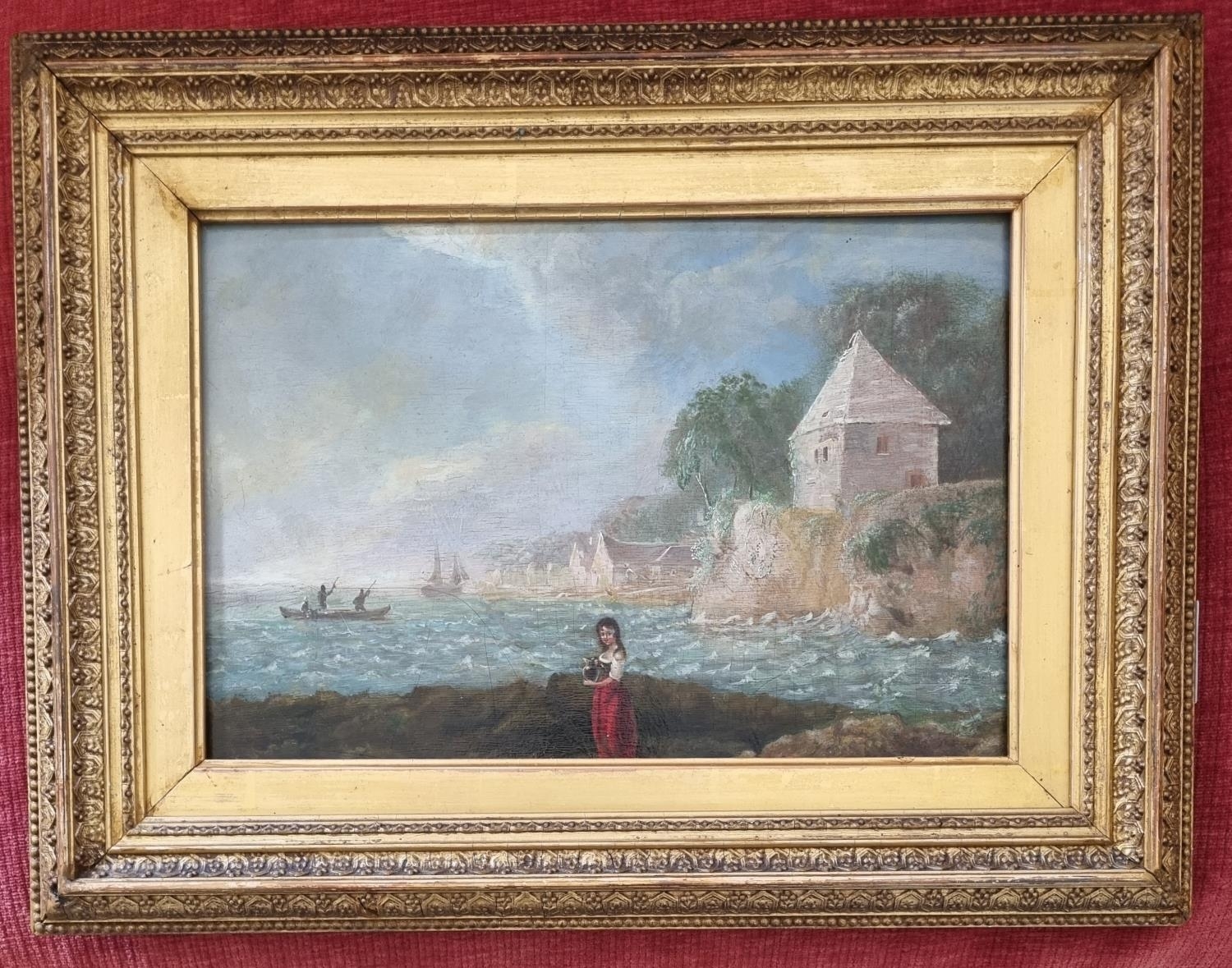 Coastal landscape with a girl holding a ewer in the foreground.
, x cm approx by William Sadler