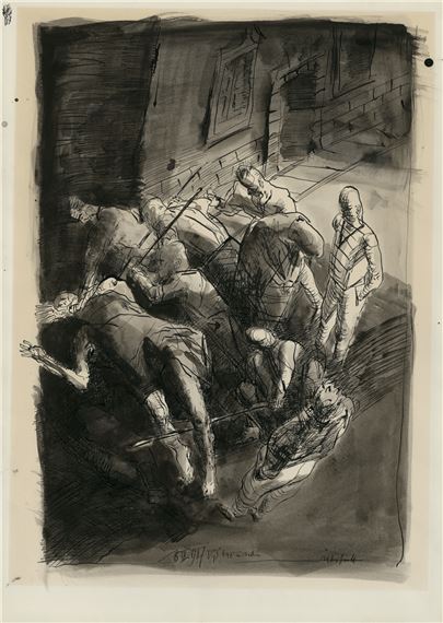 Feder und Pinsel in Schwarz auf Velin by Volker Stelzmann, 1987