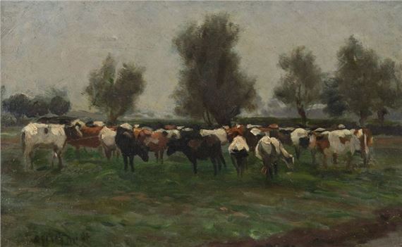 Kuhherde in der Morgendämmerung - Max Stahlschmidt