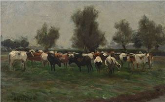 Kuhherde in der Morgendämmerung - Max Stahlschmidt