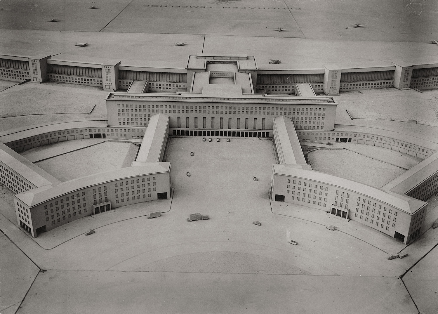 Artwork by Alexander Stöcker, Architectural model for Tempelhof Airport, Berlin, Made of vintage ferrotyped gelatin silver press prints on doubleweight paper