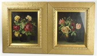 pair of still life scenes Roses in vases - Charles Howson Bennett