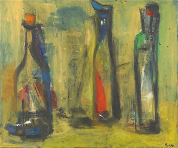 Abstract Still Life of Bottles by Grete Rikko