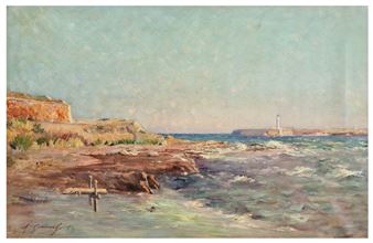 Marine avec vue sur le phare - Andre Gouirand