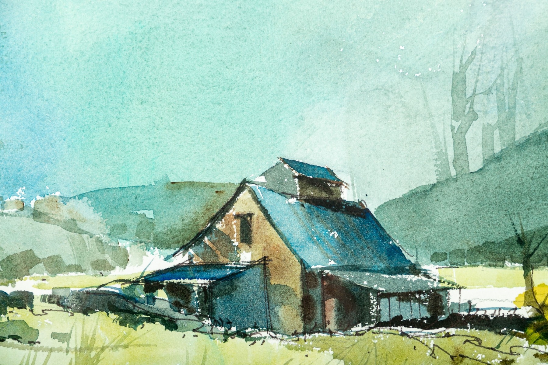Artwork by Floyd G. Harness, Rural House By A River, Made of watercolor on paper
