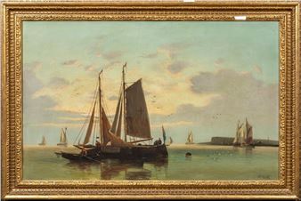 VIEW OF DUTCH SHIPS IN A CALM ESTUARY - Abraham Hulk Jr.