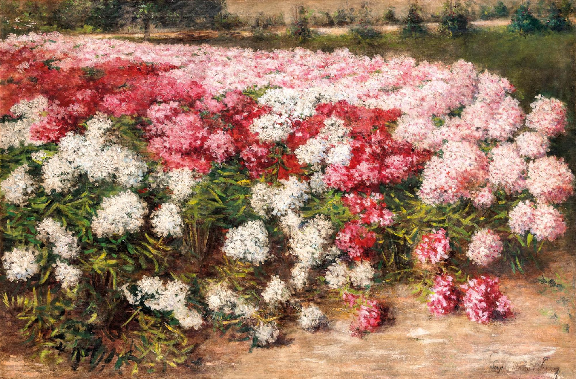 Artwork by Gyula Tury, Leona Maszák Szegedy, Virágos parkrészlet, Made of oil on canvas