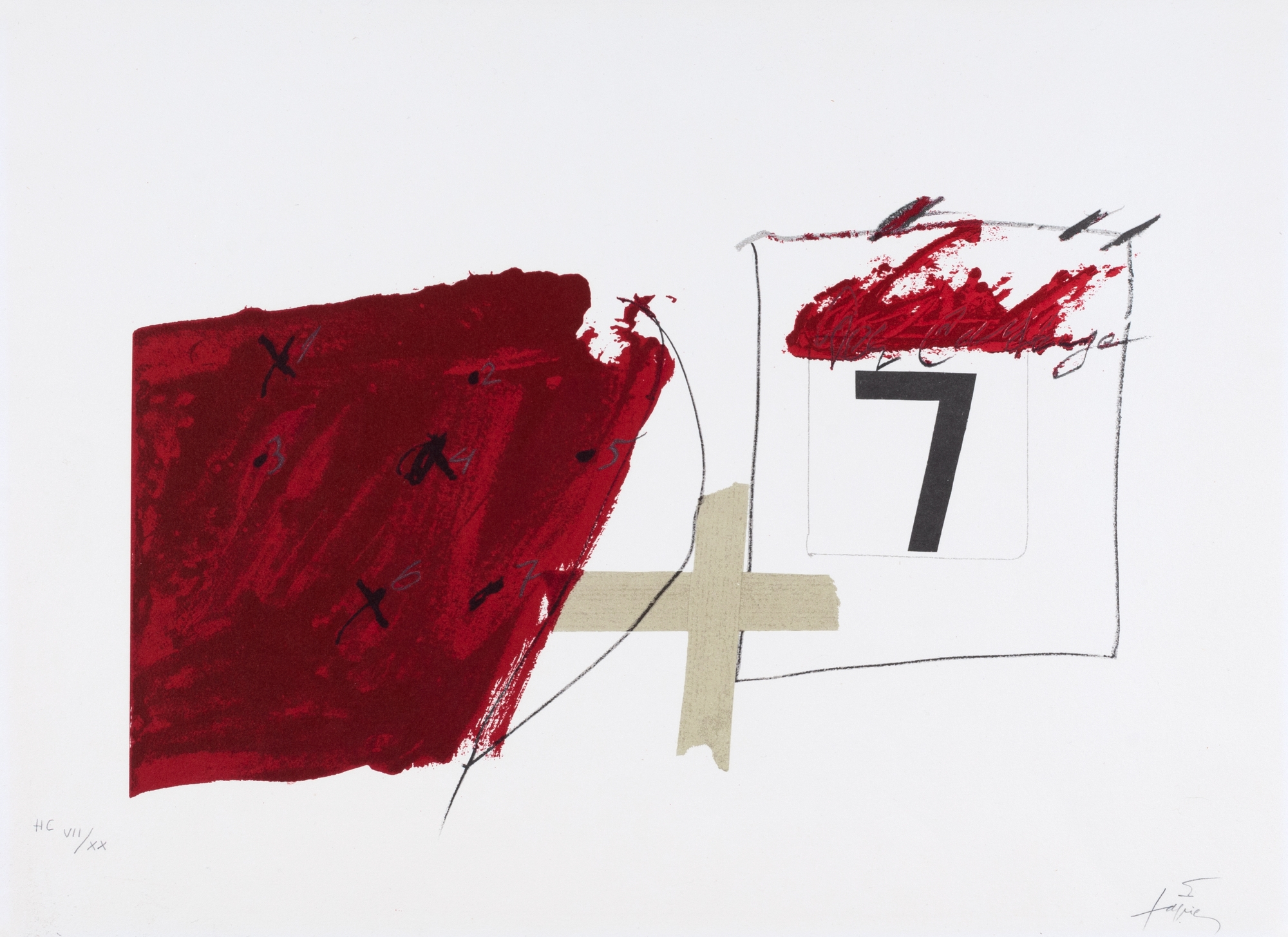 Rouge et sept by Antoni Tàpies, 1975