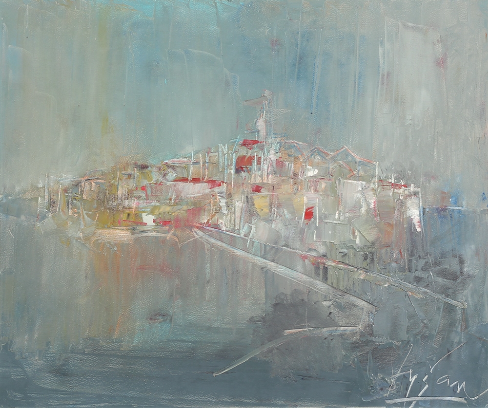 Artwork by Dušan Mikonjić, Sveti Stefan, Made of Oil on canvas