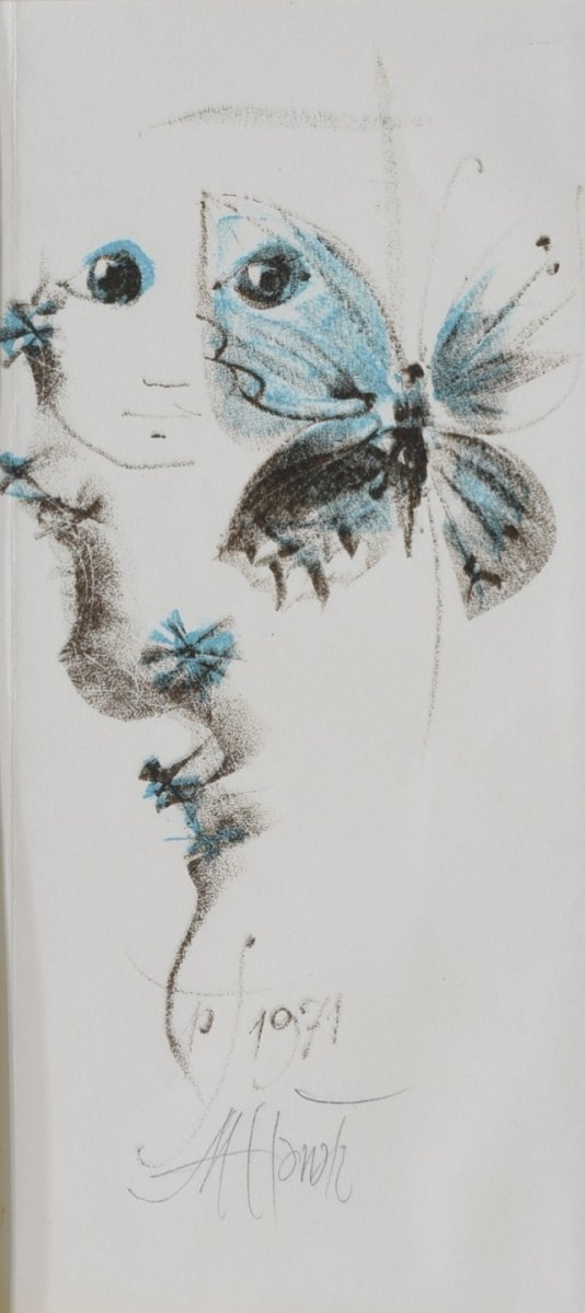 Artwork by Mirko Hanák, Dívka a motýl.