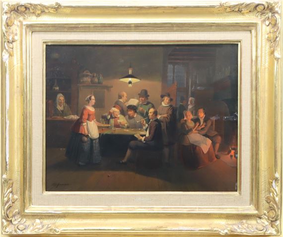 Fireside interior tavern scene by Pieter Geerard Sjamaar