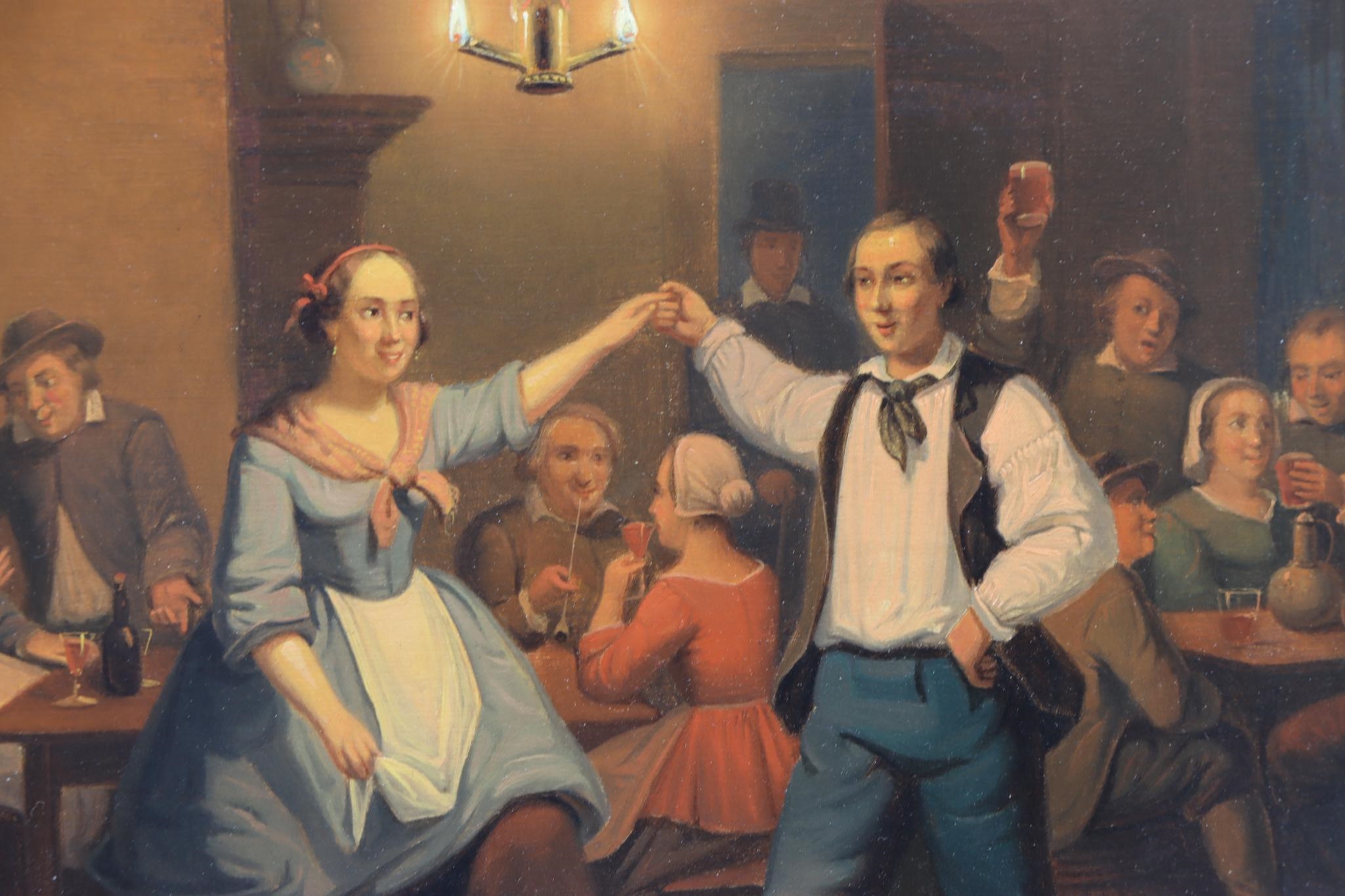 Artwork by Pieter Geerard Sjamaar, Interior tavern scene with dancers and revelers, Made of Oil on panel