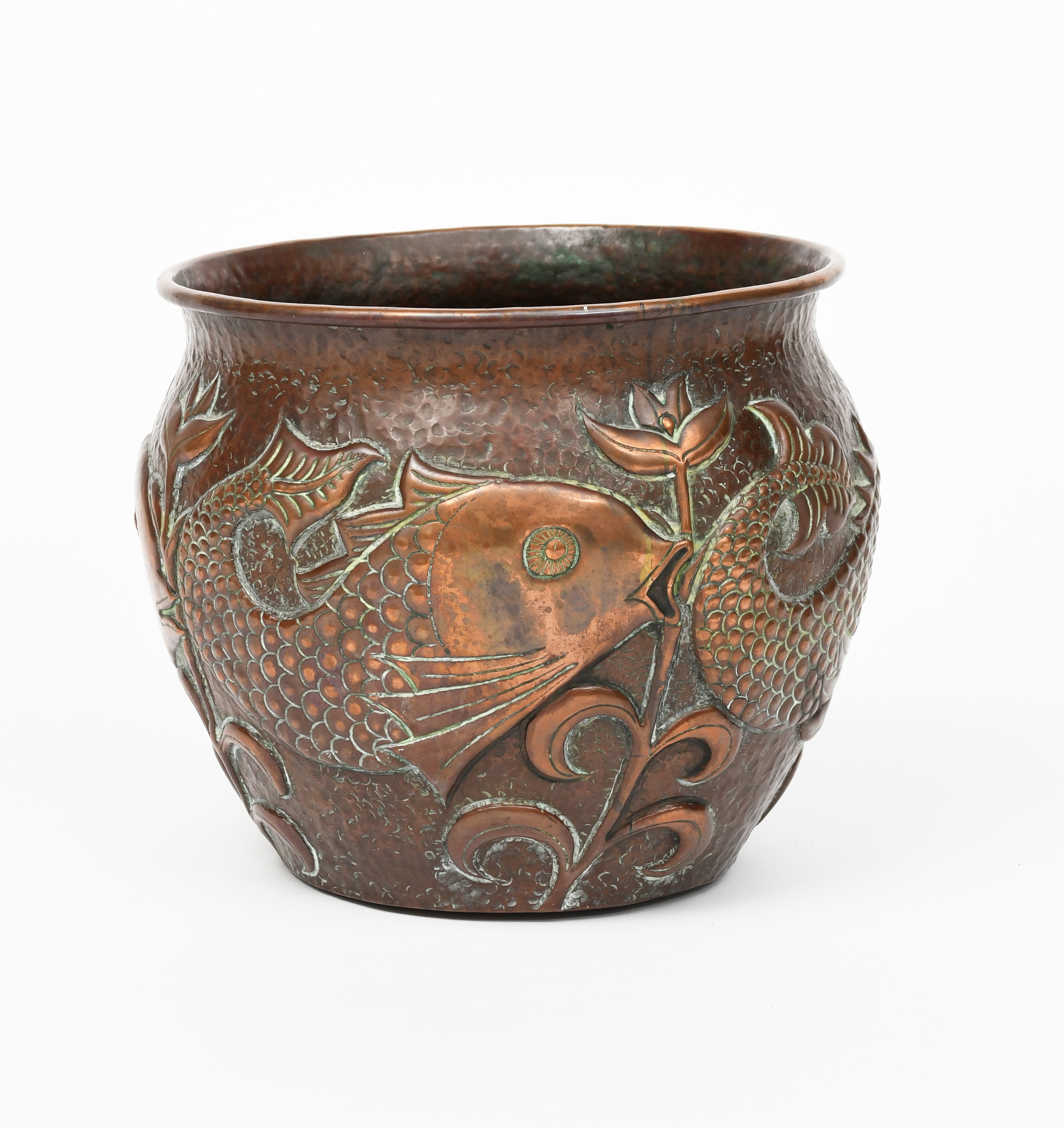 John Pearson | A repousse jardiniere with a frieze of scale fish and ...