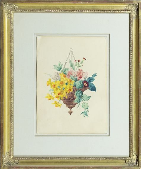 Bouquet of flowers in a Hanging Vase by Anthelme-Eugene Grobon