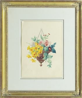 Bouquet of flowers in a Hanging Vase - Anthelme-Eugene Grobon
