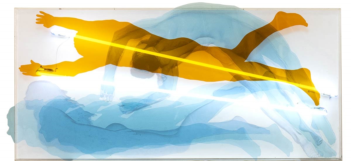 Artwork by Vincenzo Ceccato, Studio Movimento-Luce, Made of silkscreen and neon on plexiglass