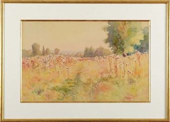 Flowered clearing Watercolor - Maurice Dainville