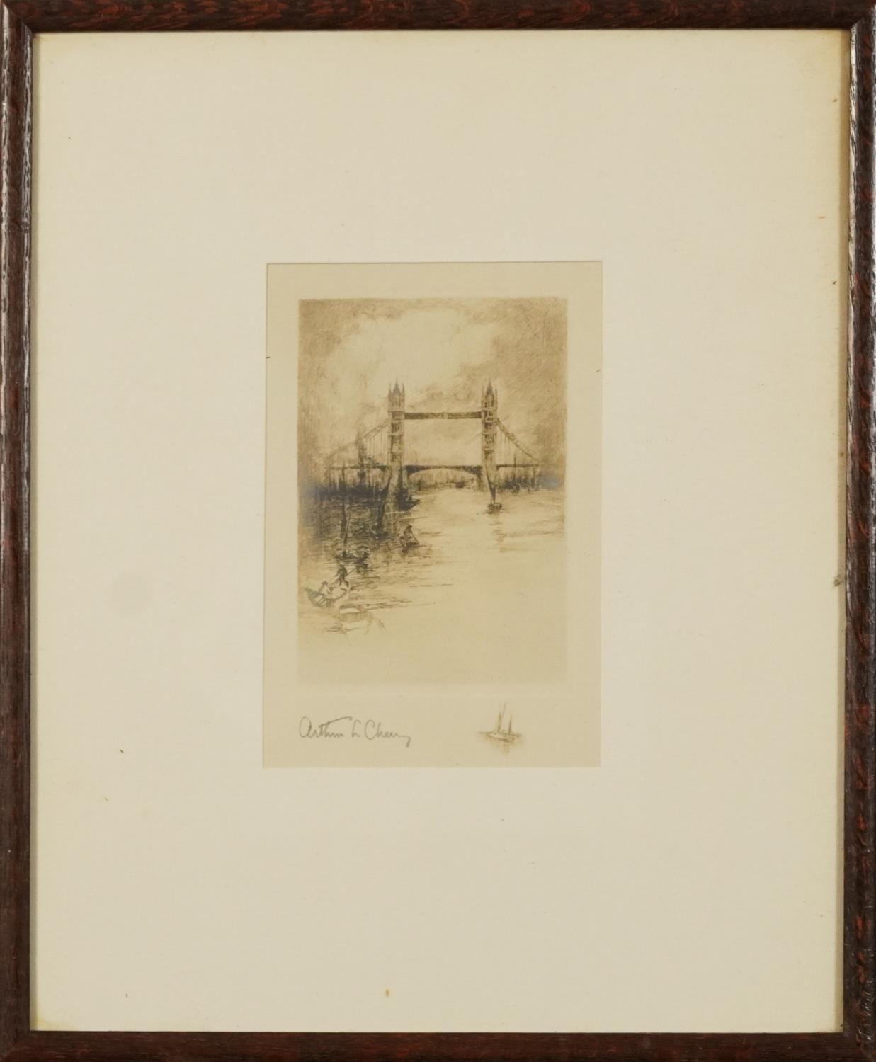 Artwork by Arthur L. Cherry, London Bridge and Shaftsbury Memorial Fountain, Made of drypoint etchings