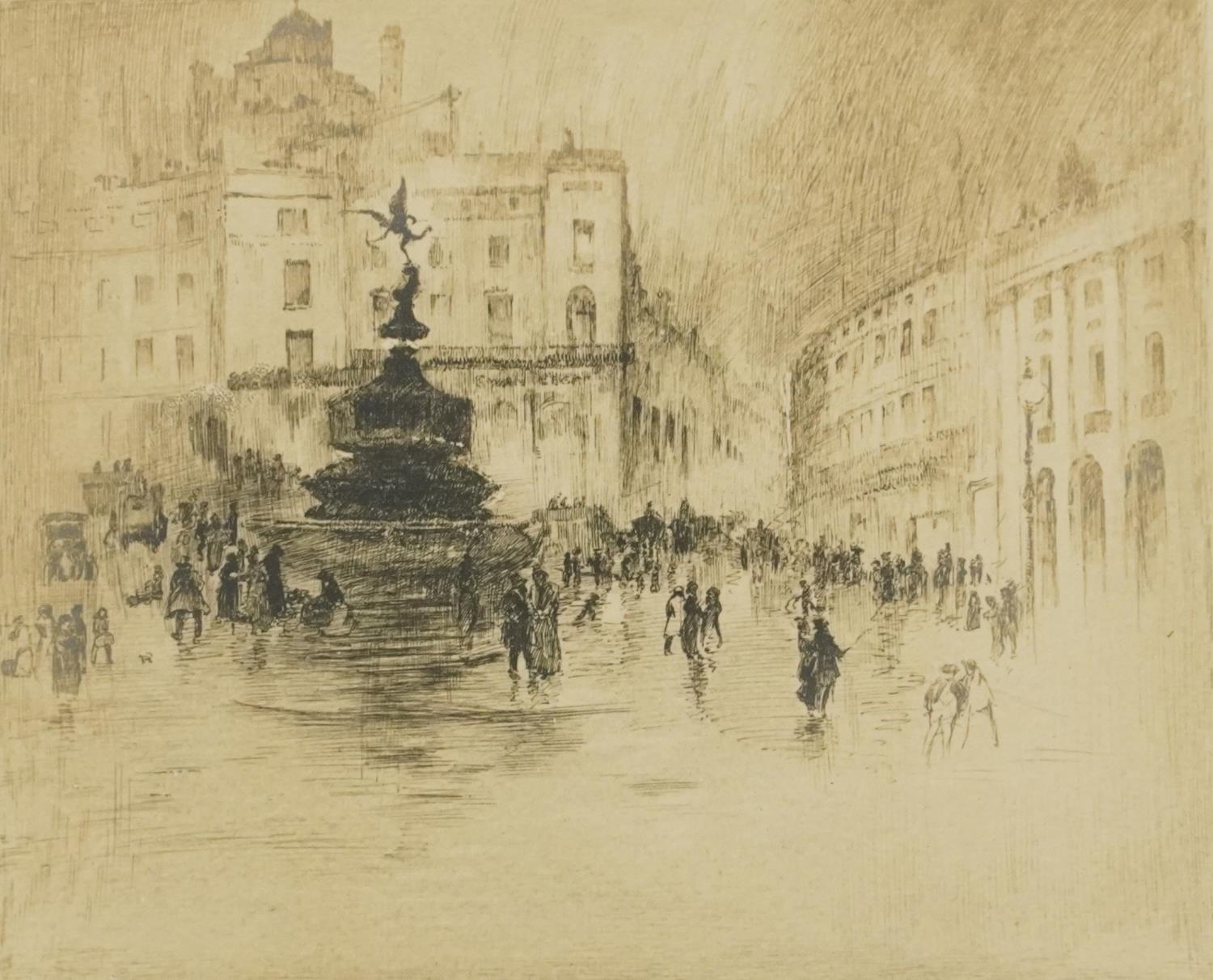 Artwork by Arthur L. Cherry, London Bridge and Shaftsbury Memorial Fountain, Made of drypoint etchings