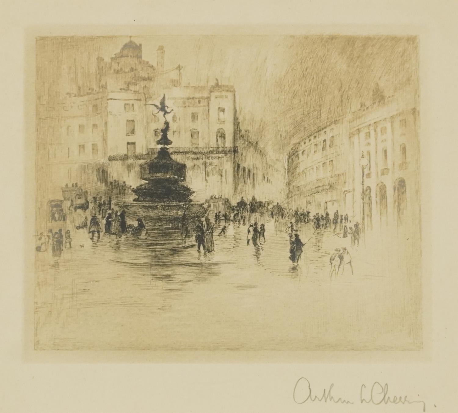 Artwork by Arthur L. Cherry, London Bridge and Shaftsbury Memorial Fountain, Made of drypoint etchings