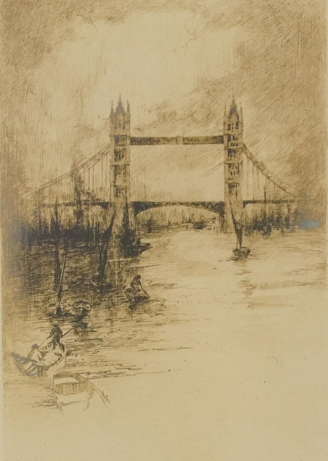 Artwork by Arthur L. Cherry, London Bridge and Shaftsbury Memorial Fountain, Made of drypoint etchings