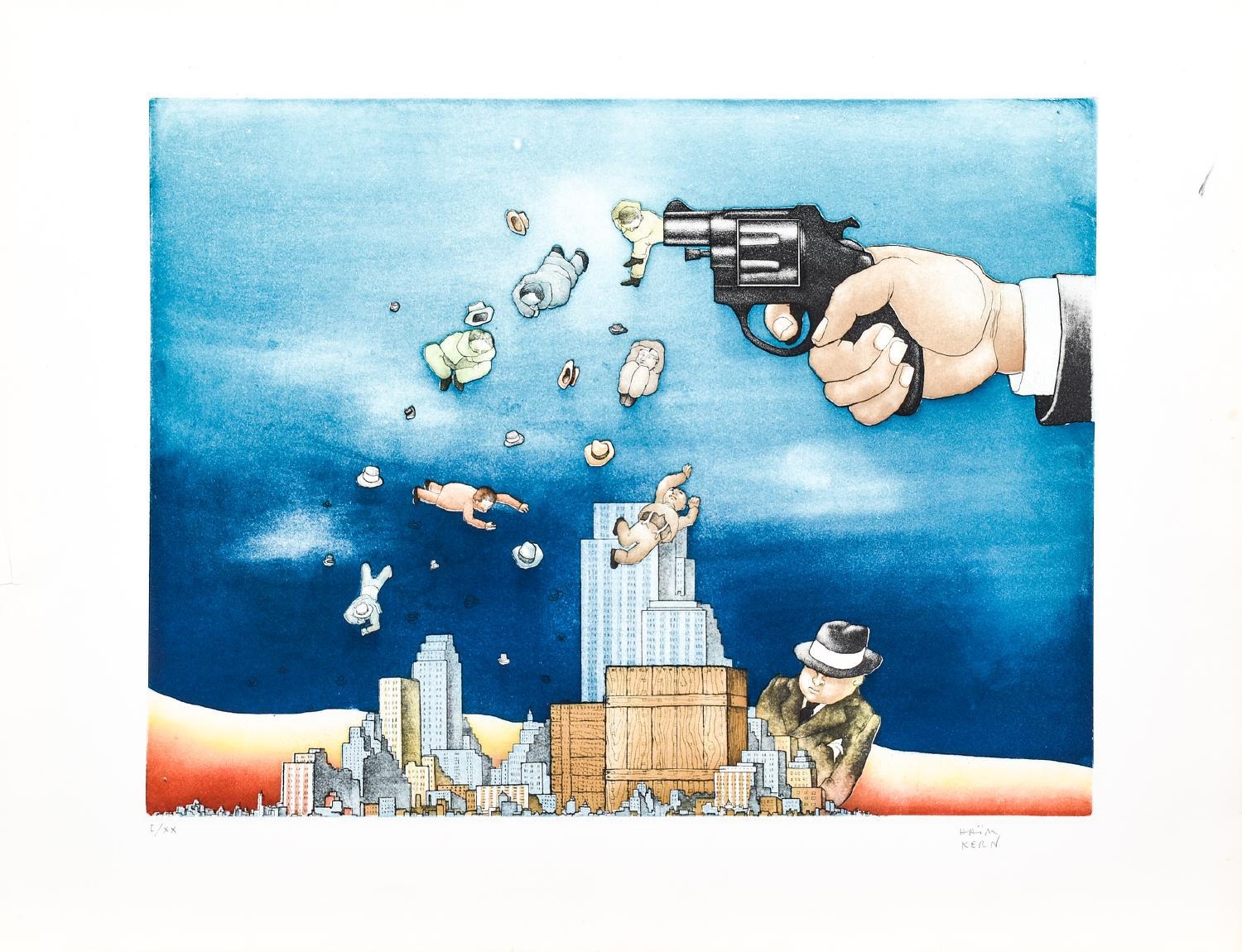 Artwork by Haim Kern, Surreal composition., Made of Color etching