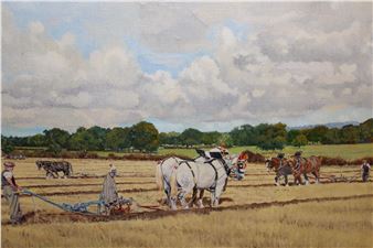 Ploughing team in farmland - R.l. Harvey