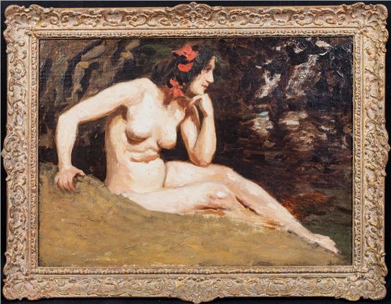 PORTRAIT OF A NUDE LADY IN A WOODLAND by Edwin Nichol, 20th century